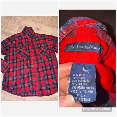 Fabric imported from Italy wool plaid long sleeve Collared shirt great for the holidays Men's - L