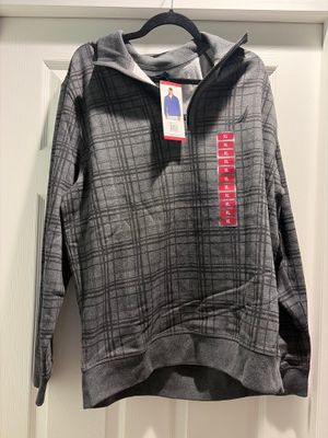 Nautica NWT grey and black plaid striped shirt with half zip up Men's - XL