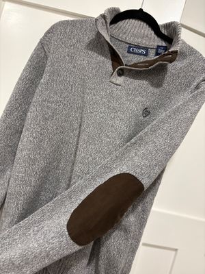Chaps Gray sweater - brown leather patches on elbows Men's - L