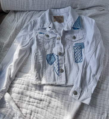 Polo Ralph Lauren White Patchwork Cropped Denim Jacket Size 7 7-8
