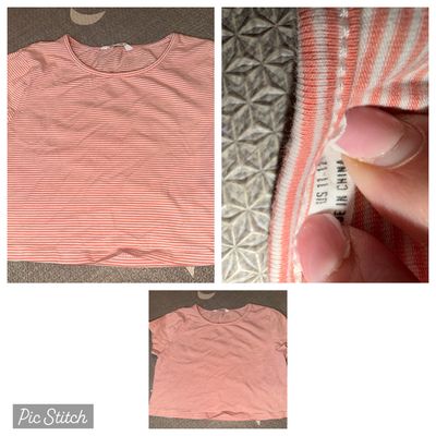 Size 11 12 Crop top short sleeve salmon and white striped 10-12