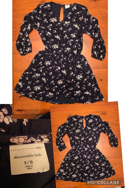 Abercrombie kids Navy blue white floral print, long sleeves size 9/10 10-12