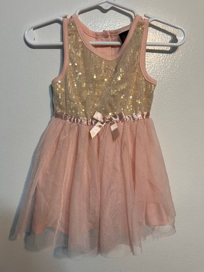 Unknown Pink & Rose Gold Sequined Sleeveless Dress 12 Months