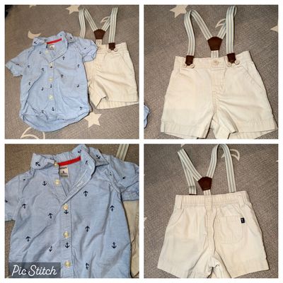 Carters Short sleeve Button down with shorts and suspenders 6 Months