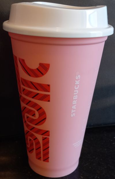 Starbucks Holiday Candy Cane Swirl Reusable Hot Cu Plastic,  16oz Grande size, color changes when hot