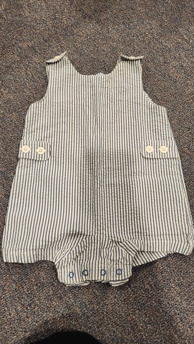 Lands End Summer blue and white striped romper 0-3 Months