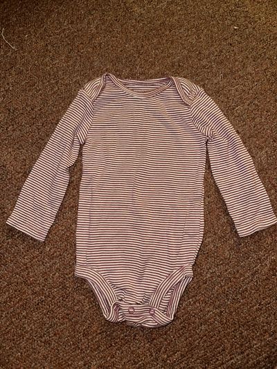 Carter's maroon and white stripe long sleeve onesie 12 Months