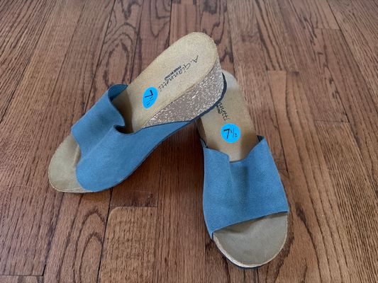 NEW A. Giannetti Suede Slate Blue Wedge Sandal 7-1/2 (Adult)