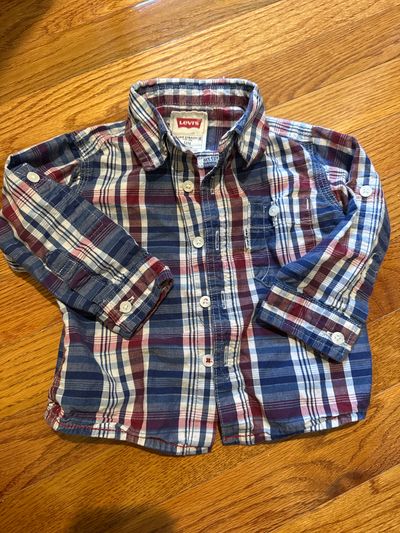 Levis Blue and red plaid button down shirt 12 Months