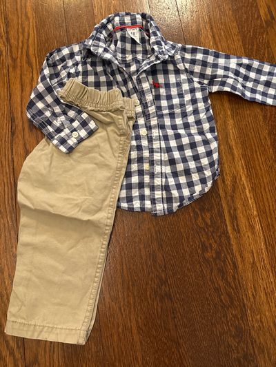 Carters Long sleeved checked top and khakis 18 Months