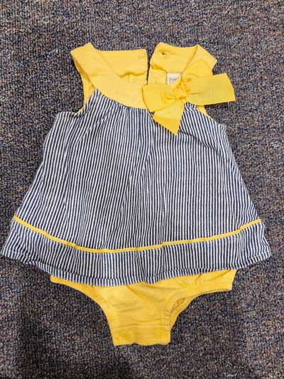 First Impressions Summer romper,  Navy and yellow 0-3 Months
