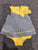 First Impressions Summer romper,  Navy and yellow 0-3 Months