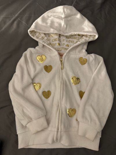 Juicy Couture White Velour Jacket with Gold Hearts 18 Months