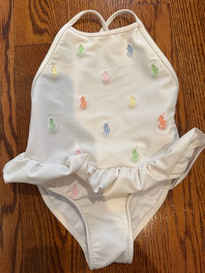 Polo Ralph Lauren White one piece bathing suit logo 9 Months