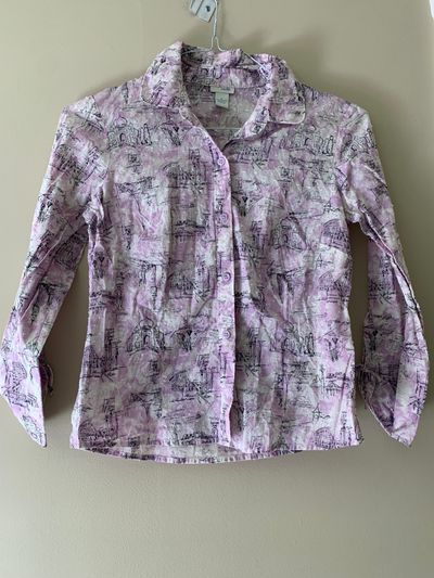 Odille 8 Purple/White Famous Landmark Button Down Women's - XS