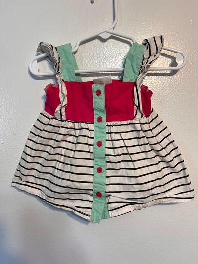 Rosie Pope Cute Striped Summer Dress w Teal & Hot Pink Accents 12 Months