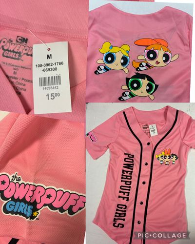 NEW W TAGS POWERPUFF GIRLS JERSEY Pink light jersey w front back & arm details Junior S - 2