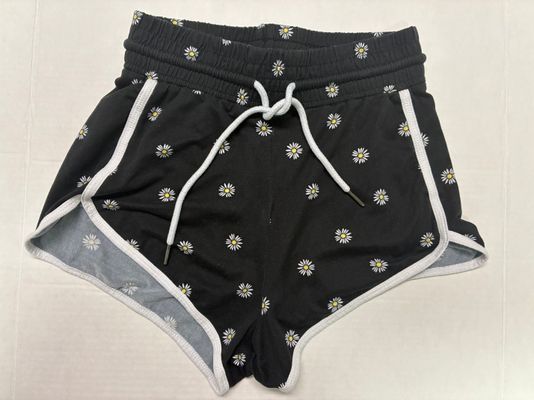 Blue notes cotton shorts w drawstring Black w white piping and daisy print Junior S - 2