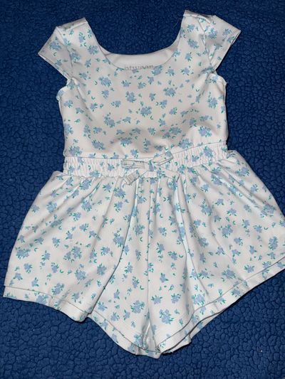 Btween White short sleeve romper with blue flowers 4T