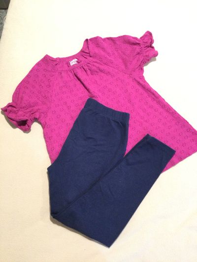 Lands End size 8 Maroon islet stretchy top navy leggings 7-8