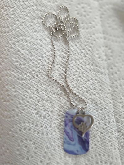 Brand New Handmade Dog Tag Paw Print heart necklac Purple