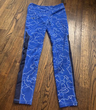 Under Armour, blue and white leggings size large  10-12