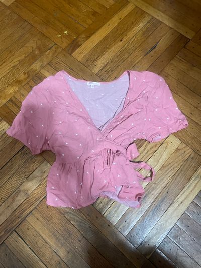 Light pink white dot wrap around halter top  Junior S - 3