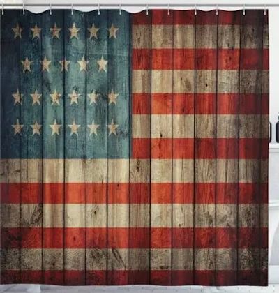 NEW ambsedonne USA Flag shower curtain w/rings in package
