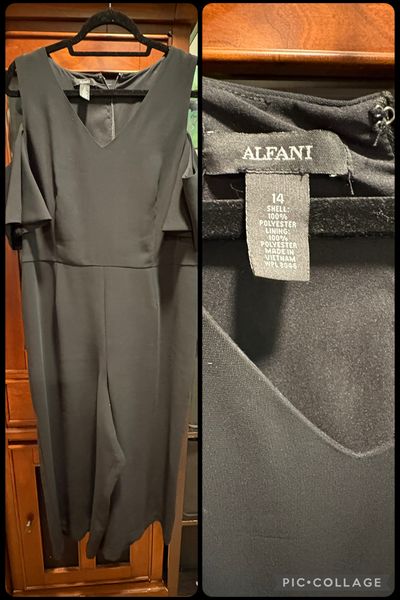 ALFANI BLK COLD SHOULDER Wide leg jumpsuit Women's 14
