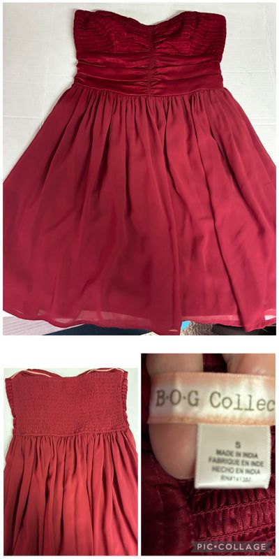 BOG collective mini strapless dress boho style Dark Red strapless dress w sweetheart neckline Junior S - 2