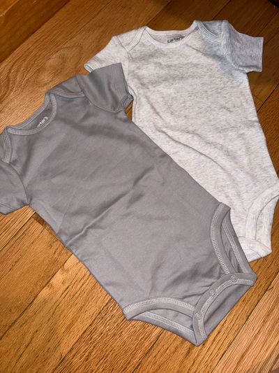 Carters Never worn lot of 2 grey onesies 6 Months