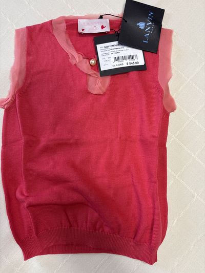 NEW - Lanvin Petite - coral sleeveless top 100 cotton with muslin trim 4T
