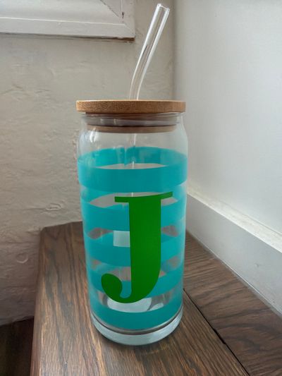 New Initial J Glass Cup and Straw
