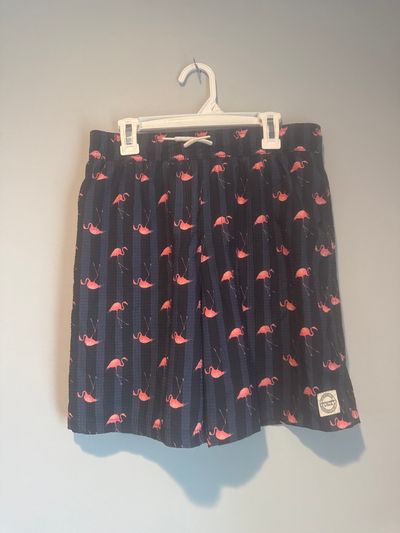 Abercrombie kids size 15/16 Navy Blue swimsuit w/ pink flamingos 14-16