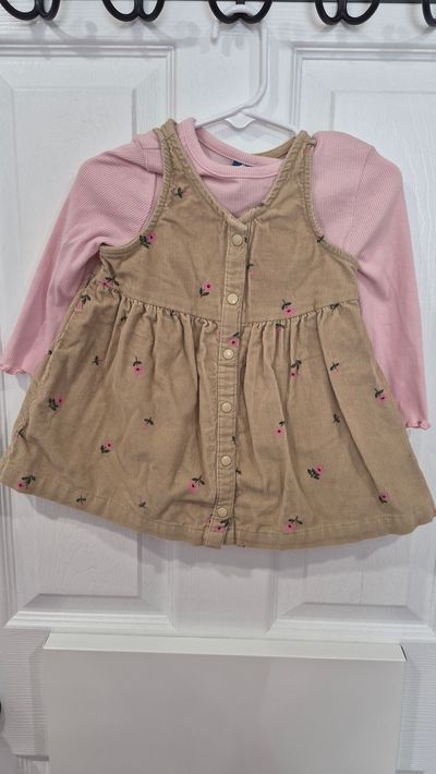 Old Navy pink LS top with corduroy dress 12-18 Months