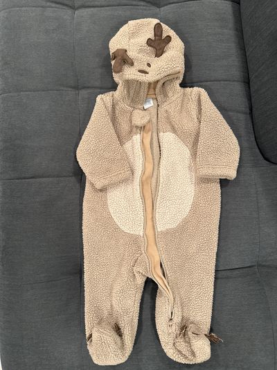 Carters Fuzzy warm brown reindeer onesie with hood 6 Months