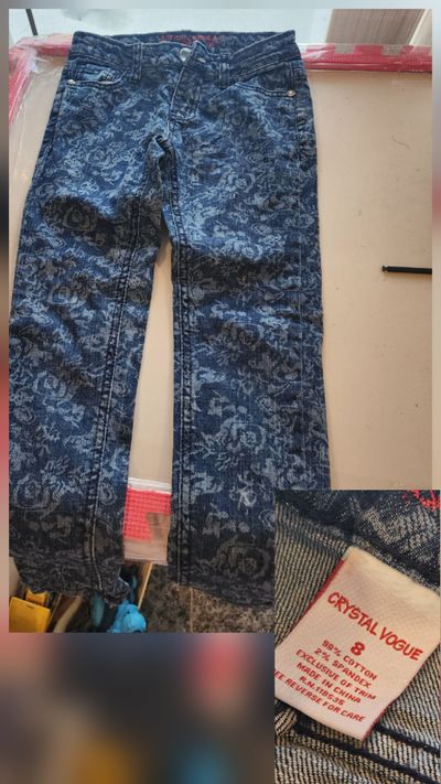 Crystal Vogue size 8 girls' blue floral print denim jeans 7-8