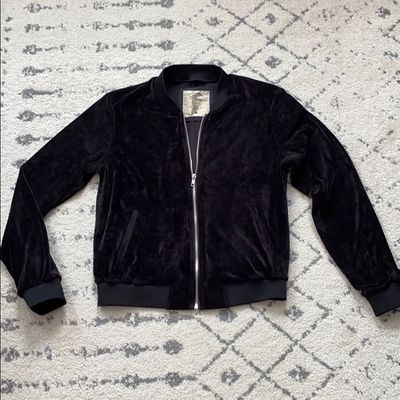 Ci Sono.  Like New! Black Velour Stretch Bomber Jacket. Zip. Pockets.  Long Sleeve Women's - M