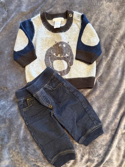 HM and Carters Monster sweater and jeggings 3 Months
