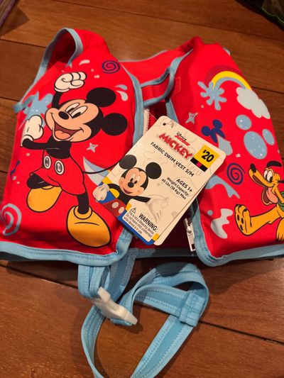 Brand new red Mickey Mouse fabric swim vest