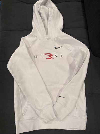 Nike White hoodie with Nike lettering black and red 10-12