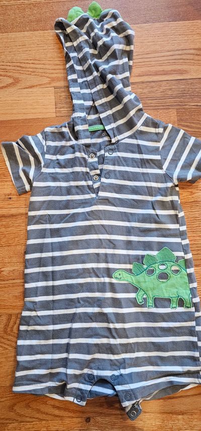 Child of Mine by Carter's Boy's dinosaur graphic jumpsuit with soft spikes along the hood 24 Months