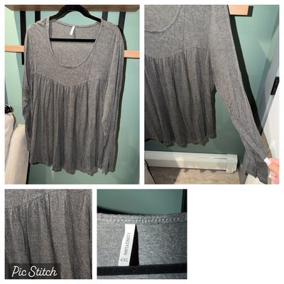 Long sleeve grey Babydoll shirt Women's 4X