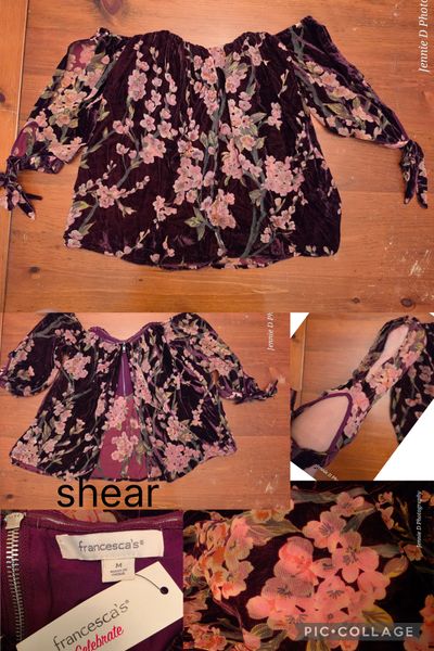 Francesca's NWT Burgundy Floral Velvet Off The Shoulder Open Back Blouse Women's - M