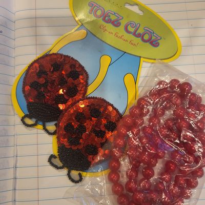 Toez cloz NEW dress up shoes with clip on fashion ladybugs and red necklace