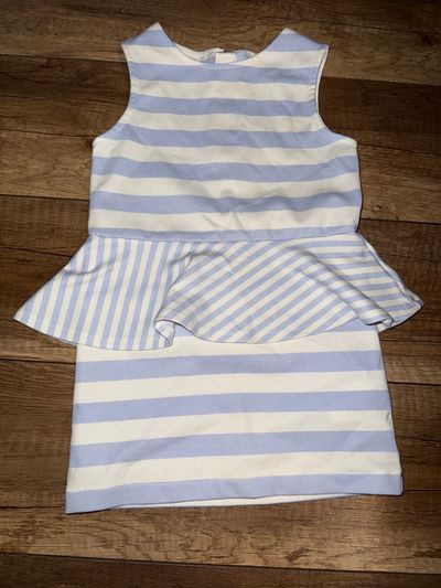 H&M Adorable periwinkle and white striped peplum dress with gold zip 12-24 Months