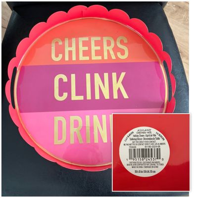 Michaels Ashland Brand New 13 inch Holiday tray Cheers Clink Drink!