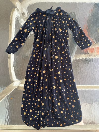 Hudson Baby navy blue with gold stars sleeper with foldable mittens 3-6 Months