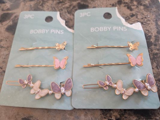 2 Brand new 3 piece butterfly Bobby pins