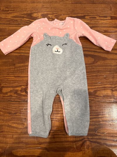 Carters 9 mo pink gray fleece onsie 9 Months